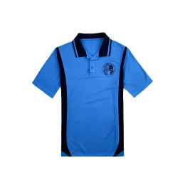 Made-to-order blue short-sleeved polo shirts, side-contrasting color three-button school uniforms, embroidered LOGO school uniforms SU325 Made-to-order blue short-sleeved polo shirts, side-contrasting color three-button school uniforms, embroidered LOGO school uniforms SU325